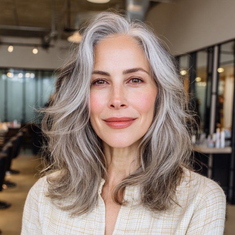 Textured Long Gray Layers with Soft Movement