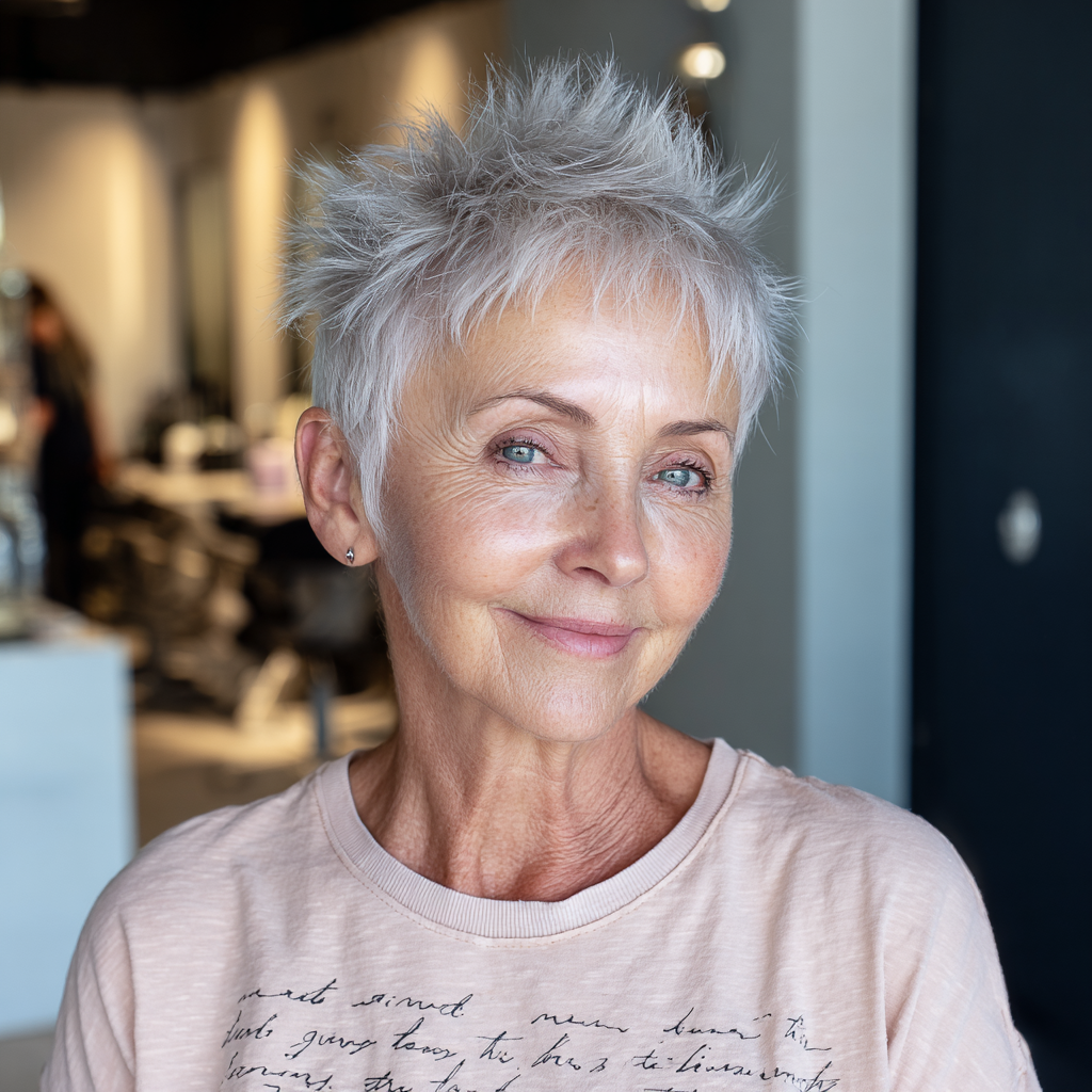 Textured Platinum Spiky Pixie with Defined Layers