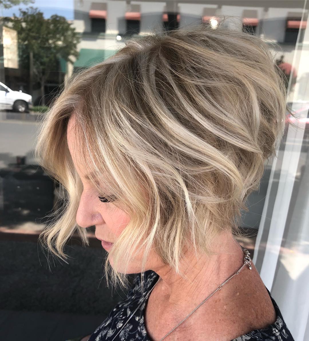 Textured Short Bob with Soft Blonde Highlights
