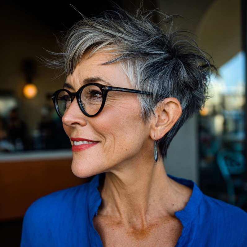 Textured Short Gray Pixie with Effortless Volume
