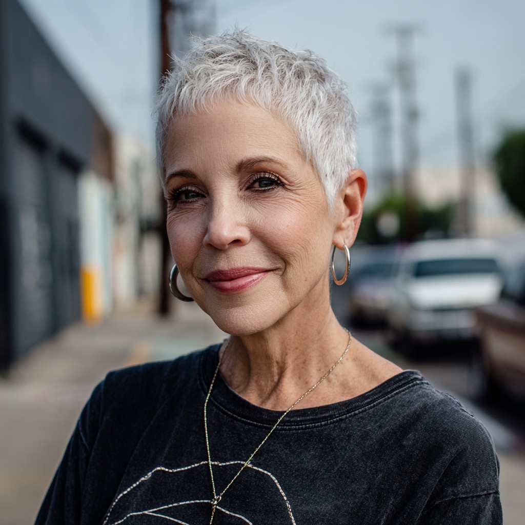 Textured Silver Pixie with Soft Layers
