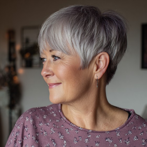 Textured Silver Pixie with Soft Volume