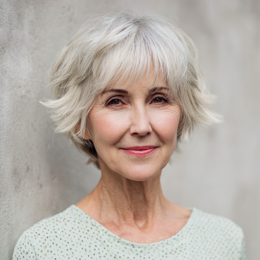 textured silver shag with soft bangs
