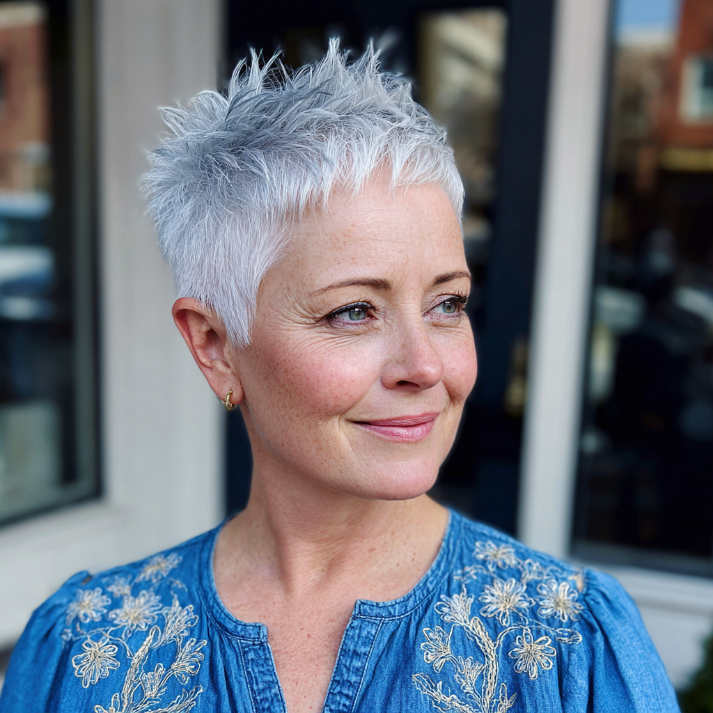 Textured Silver Spiky Pixie with Defined Layers