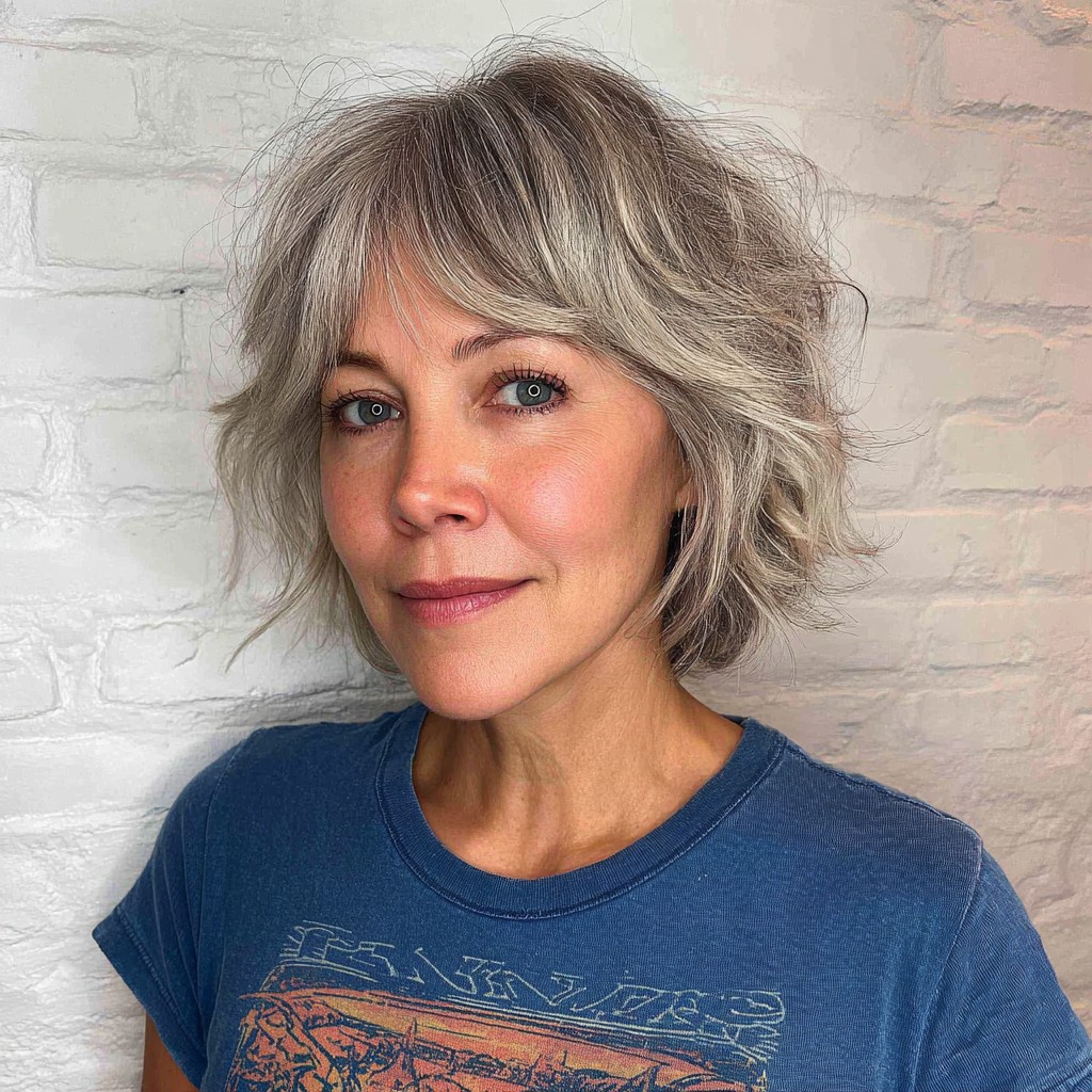 Textured Jaw-Length Bob with Soft Curtain Bangs