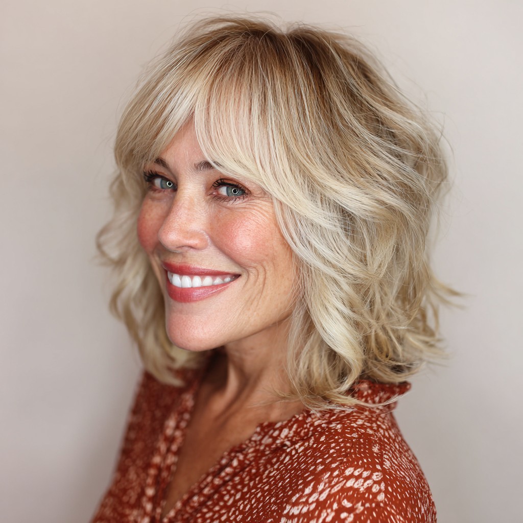Textured Shoulder-Length Cut with Soft Blonde Highlights