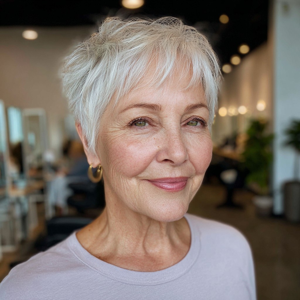 Modern Textured Silver Pixie with Soft Layers