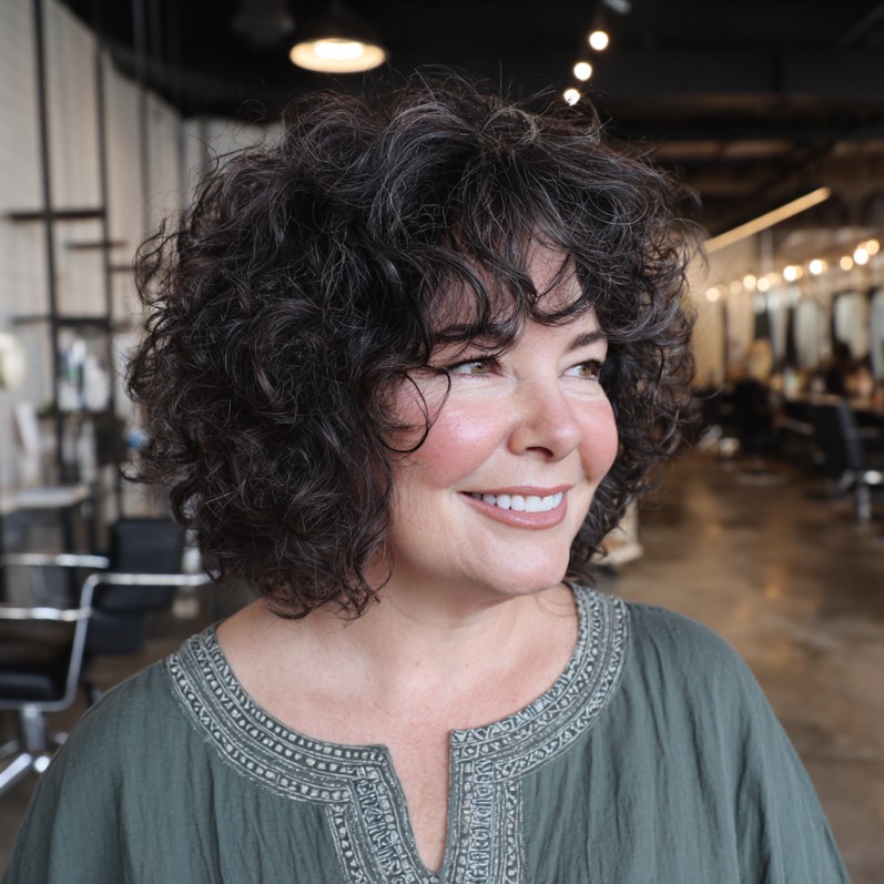 Textured Curly Bob with Face-Framing Layers