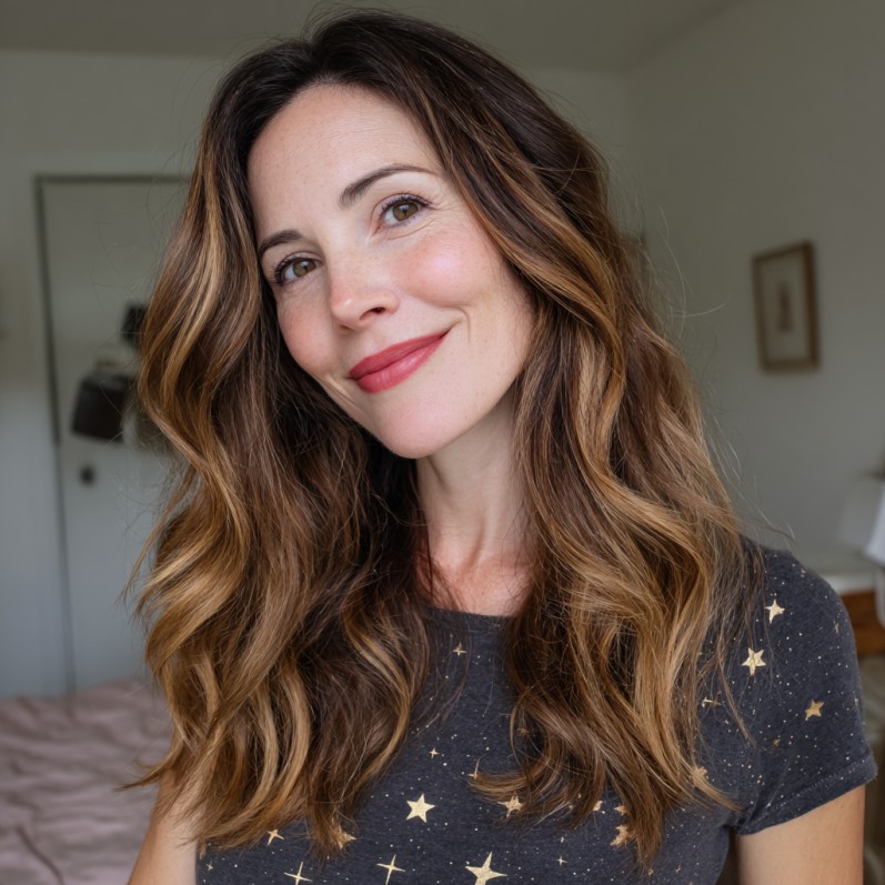 beautiful long layered waves with subtle highlights