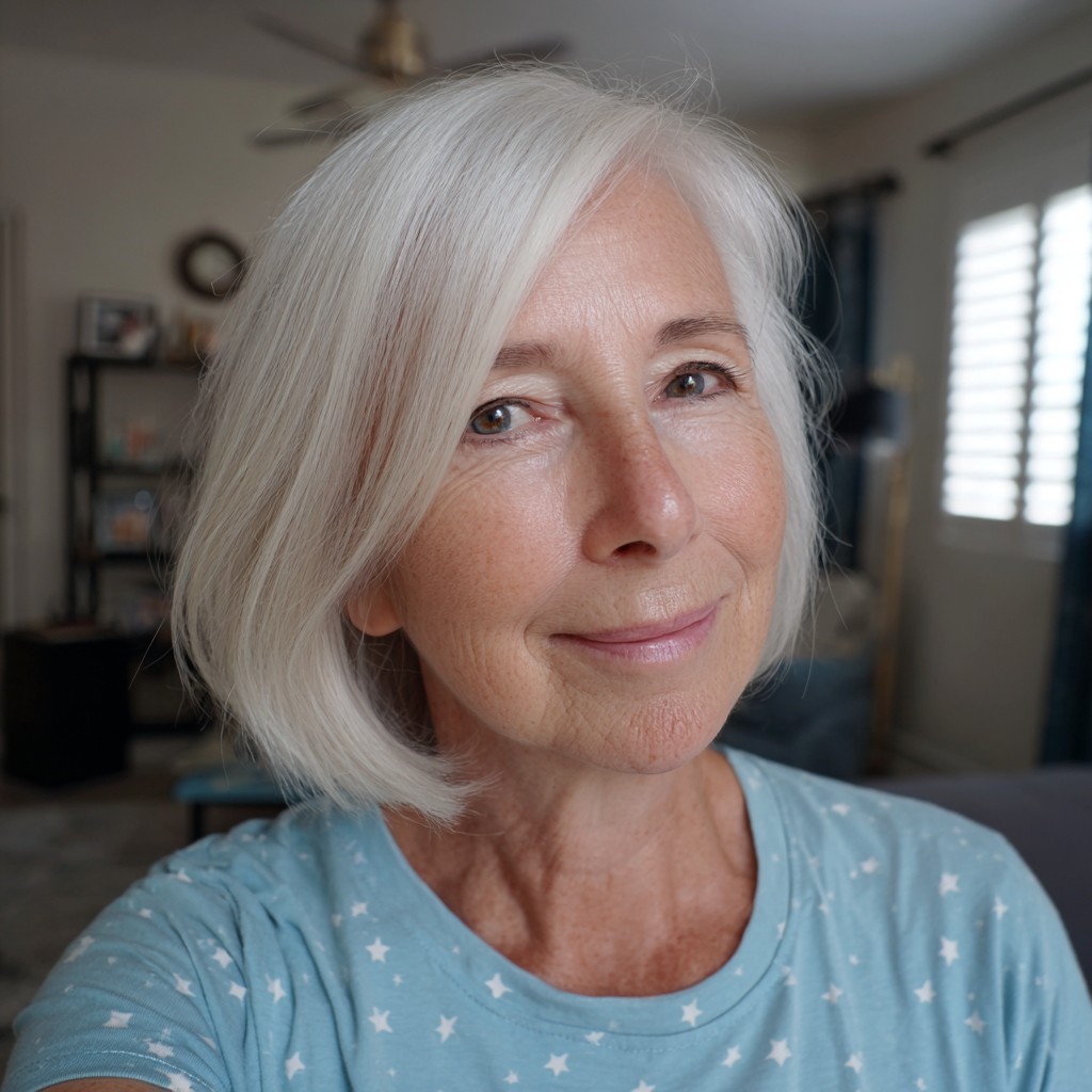 Bright Silver A-Line Bob with Subtle Layers