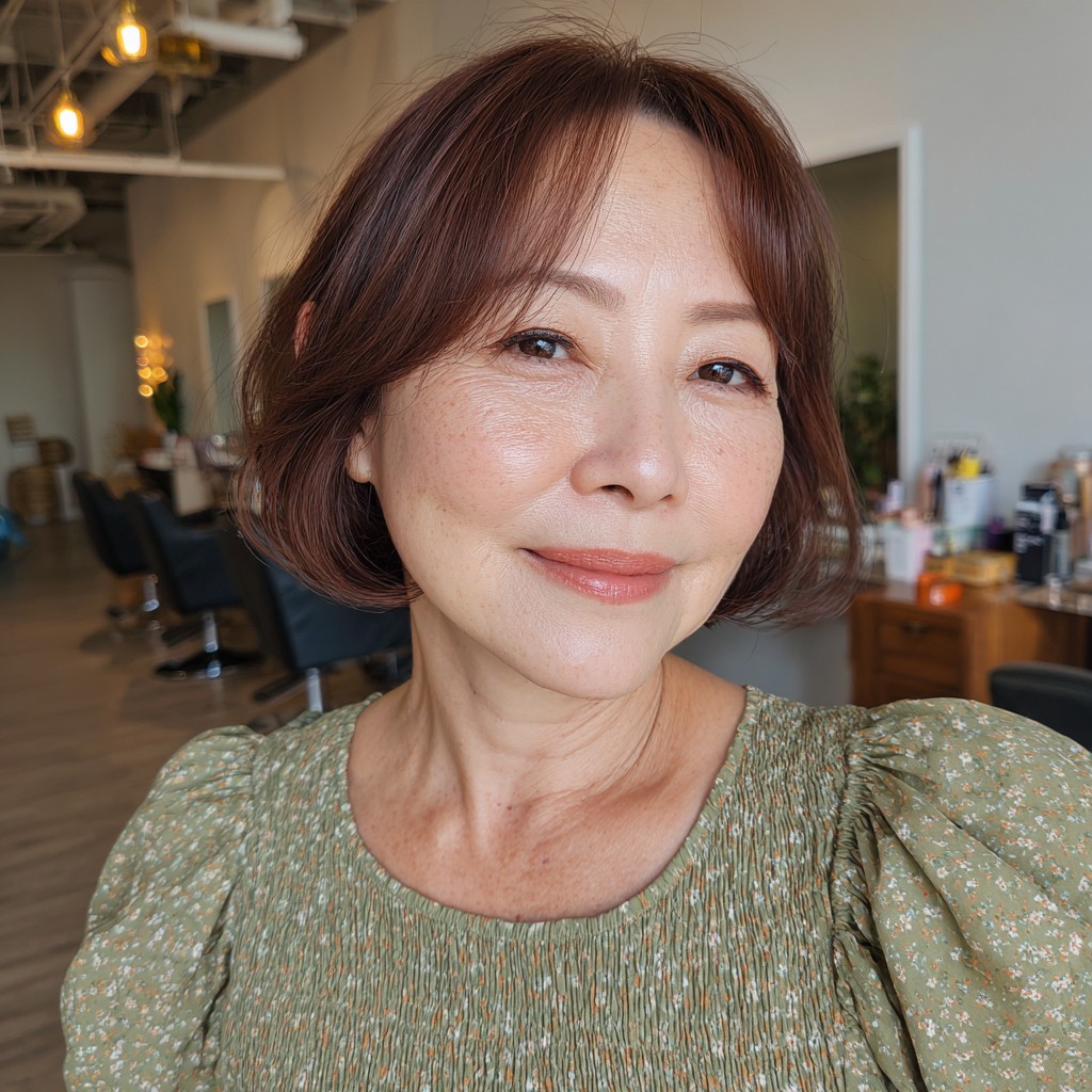 charming jaw length bob with soft curtain bangs