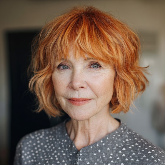 Charming Textured Jaw-Length Cut with Warm Copper Highlights