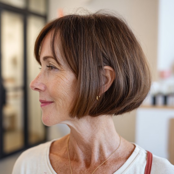 Chic Brown Blunt Bob with Subtle Textured Ends