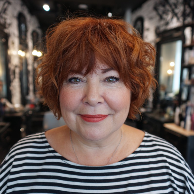 Chic Curly Bob with Soft Bangs