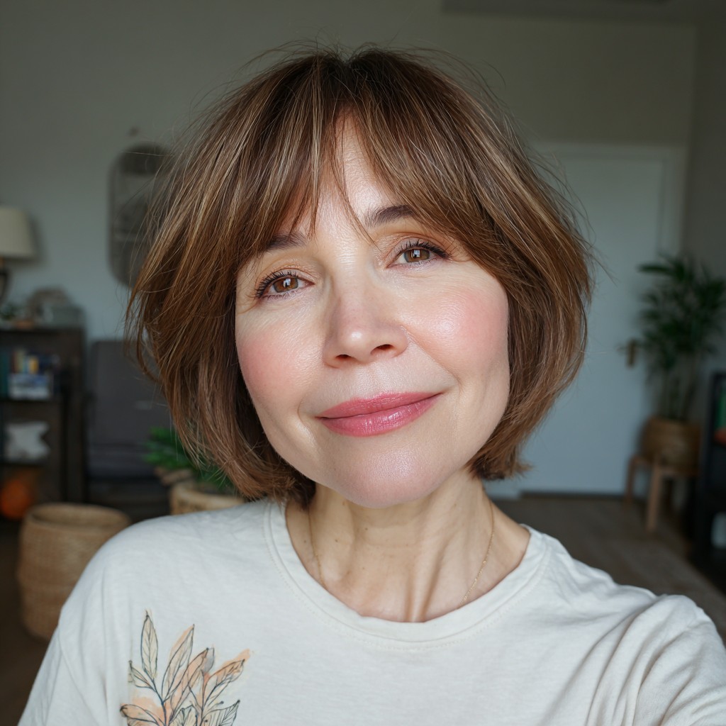 Chic Jaw-Length Bob with Soft Curtain Bangs