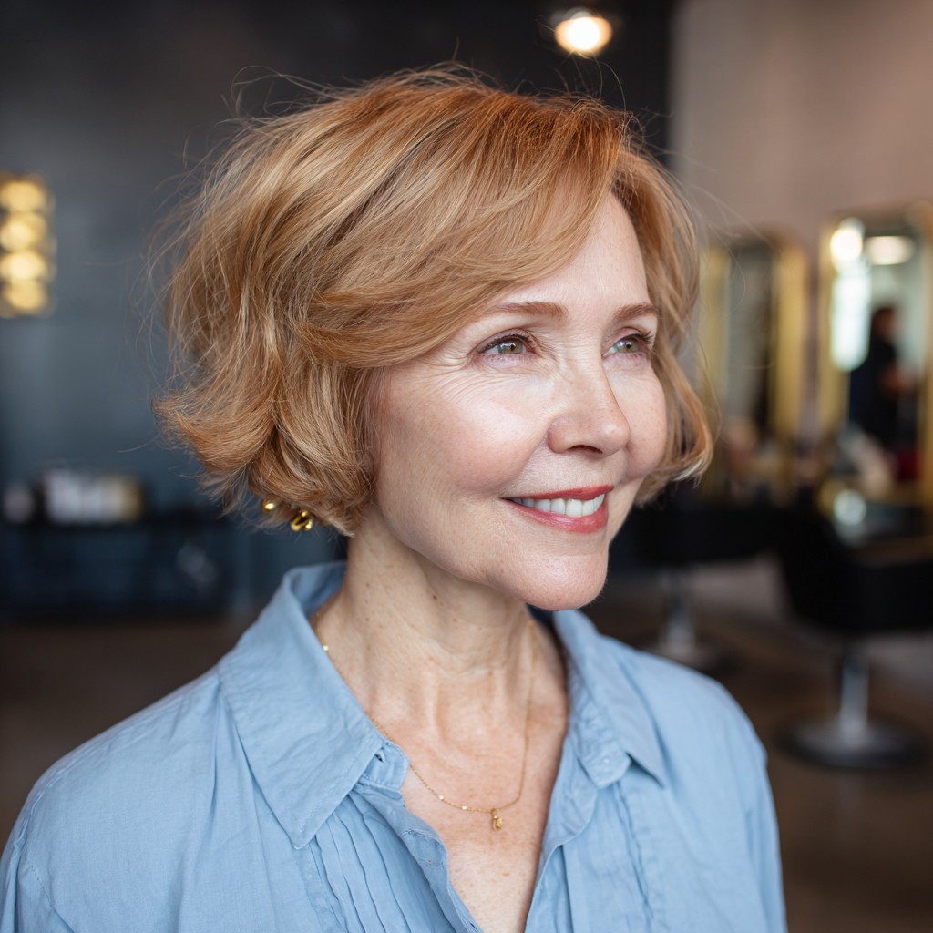 chic layered bob with warm blonde tones