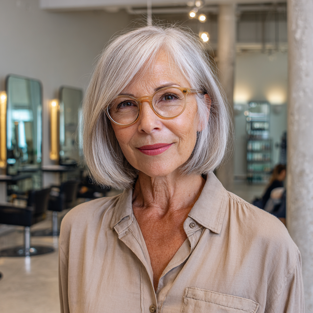 Chic Silver Blunt Bob with Subtle Face-Framing Layers