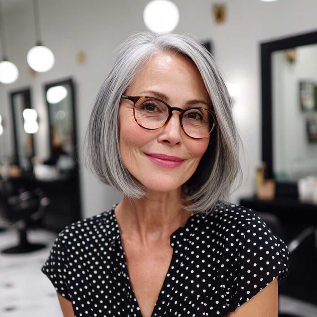 Chic Silver Blunt Bob with Subtle Textured Ends