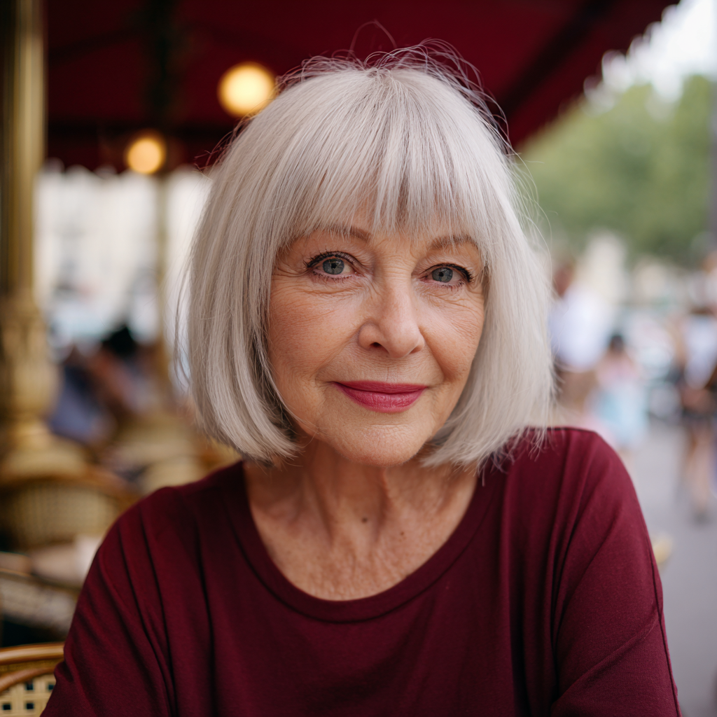 Chic Silver Bob with Soft Fringed Bangs
