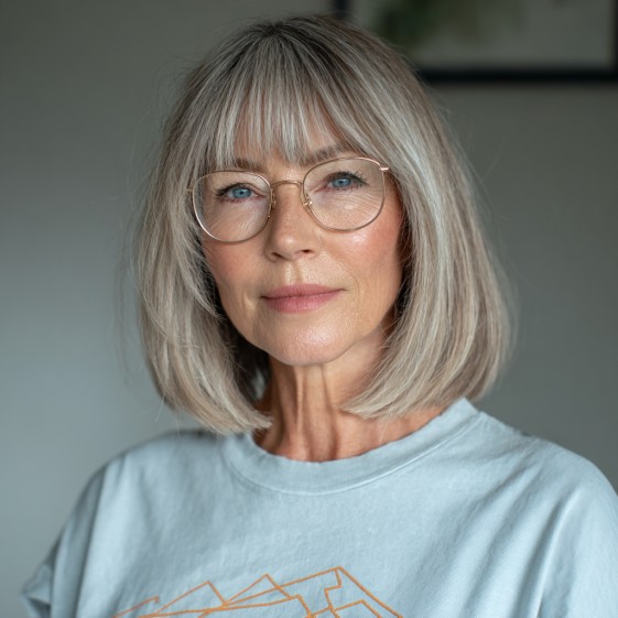 Chic Silver Lob with Soft Bangs