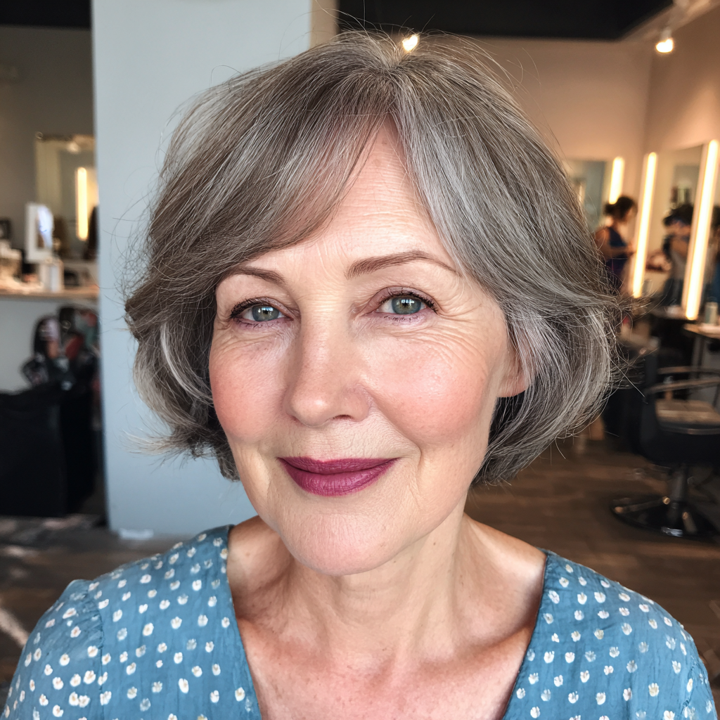 Chic Soft Gray Layered Bob with Subtle Volume