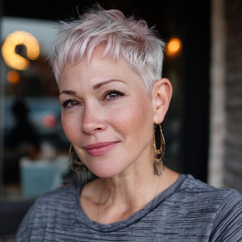 Chic Tapered Pixie with Subtle Pastel Highlights