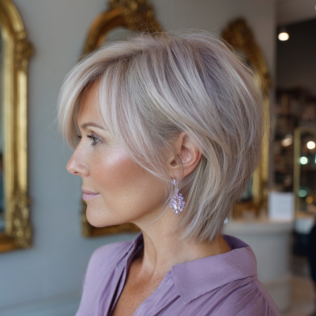 Chic Textured Bob with Subtle Ash Blonde Highlights