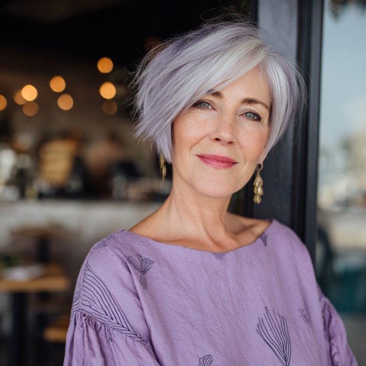 Chic Textured Pixie Bob with Subtle Lavender Tones