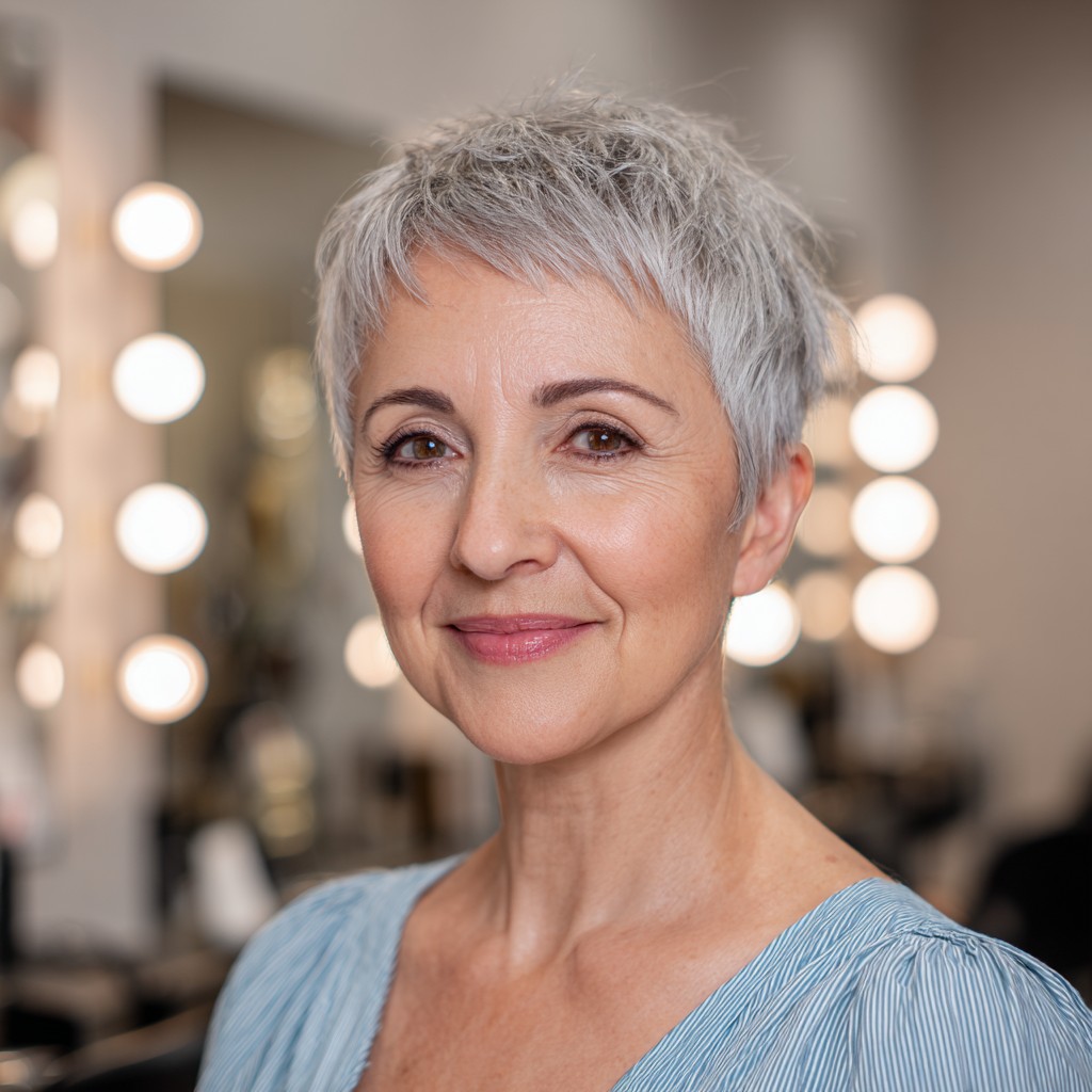 Chic Textured Silver Pixie Cut with Soft Layers