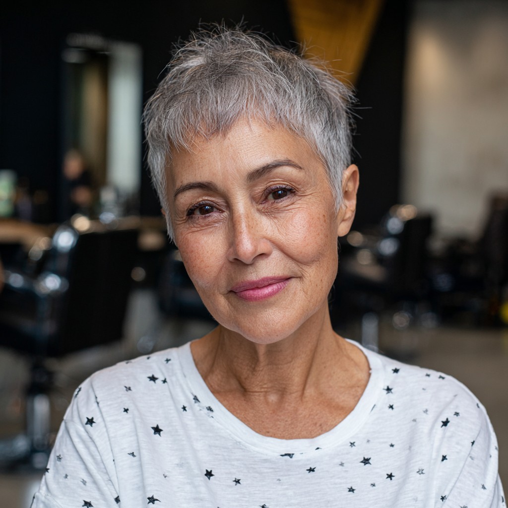 Chic Textured Silver Pixie with Soft Edges