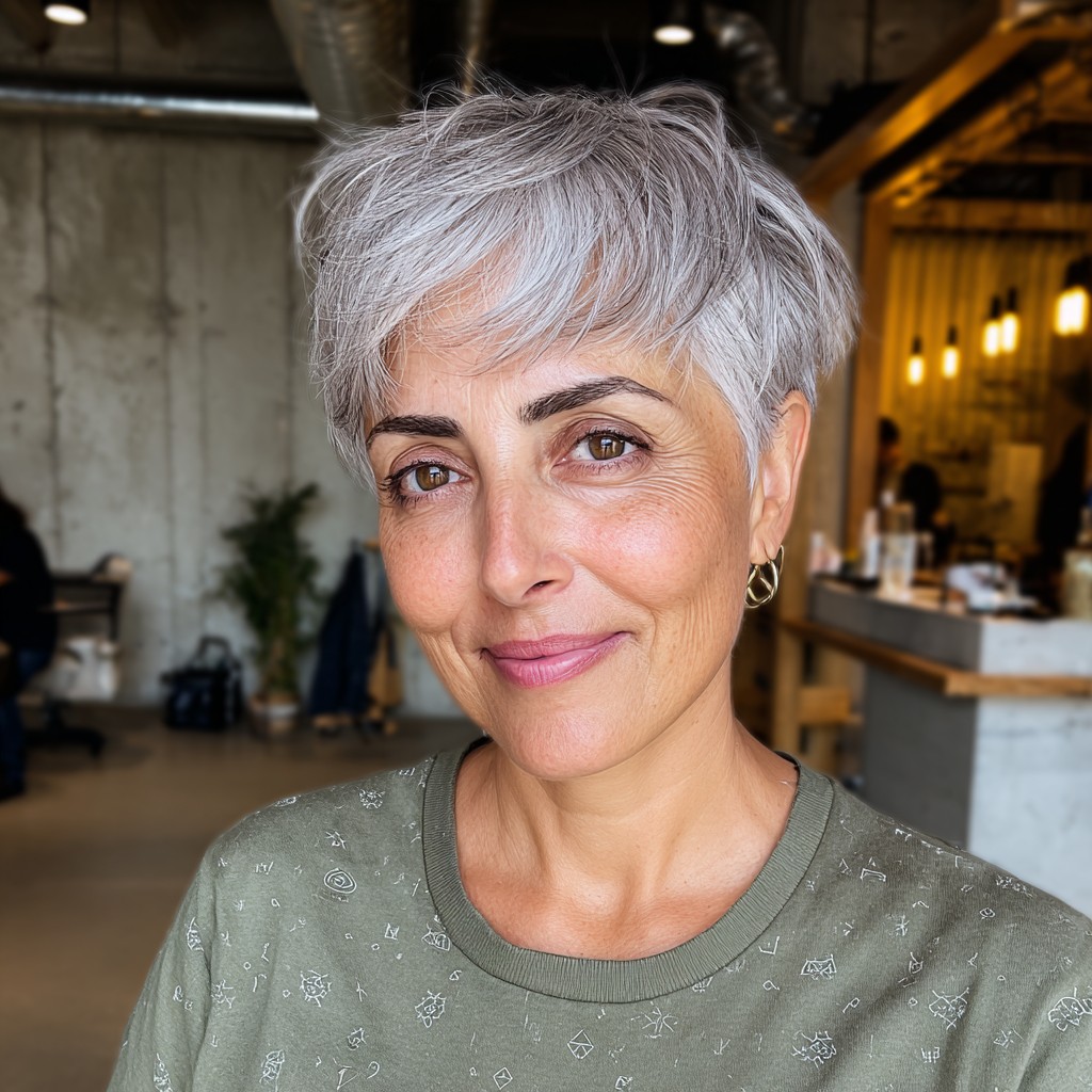 Chic Textured Silver Pixie with Soft Layers