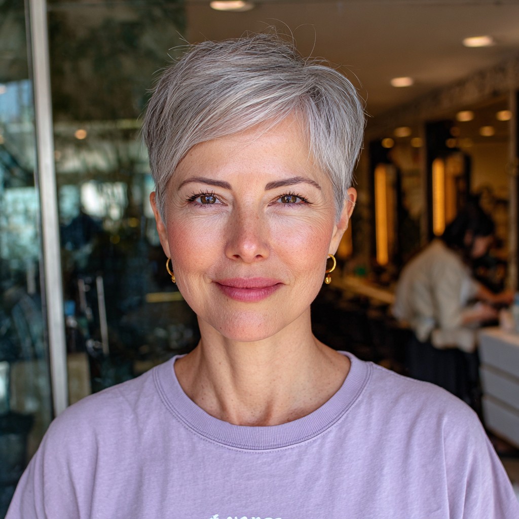 Chic Textured Tapered Pixie with Bright Silver Highlights
