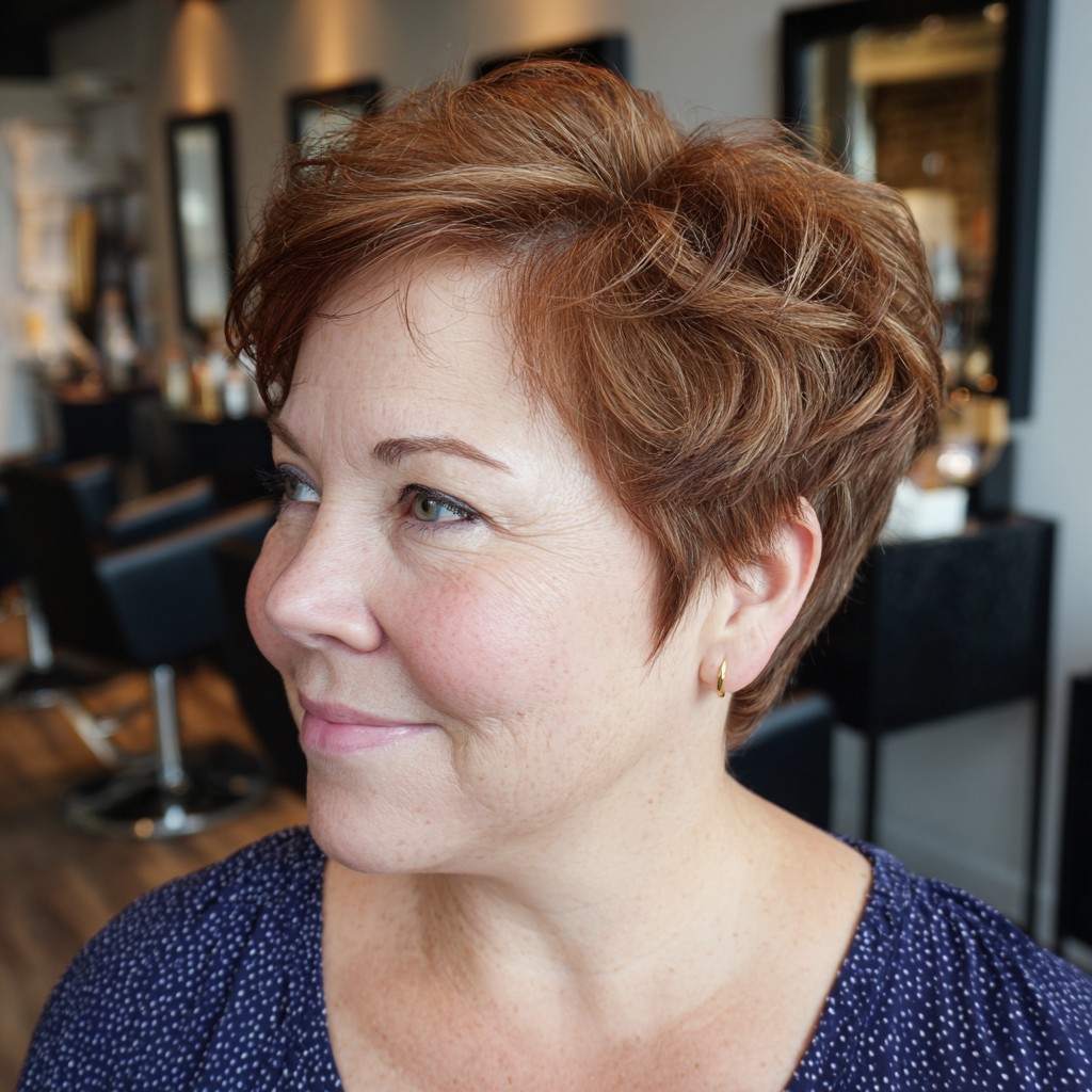 Chic Textured Tapered Pixie with Rich Auburn Highlights