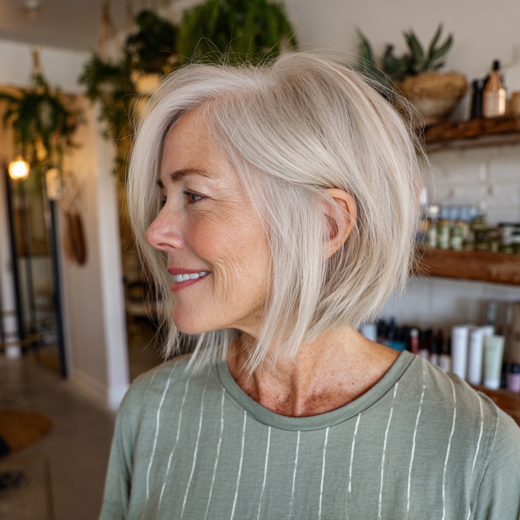 Chic Wispy Silver Inverted Bob with Subtle Layers