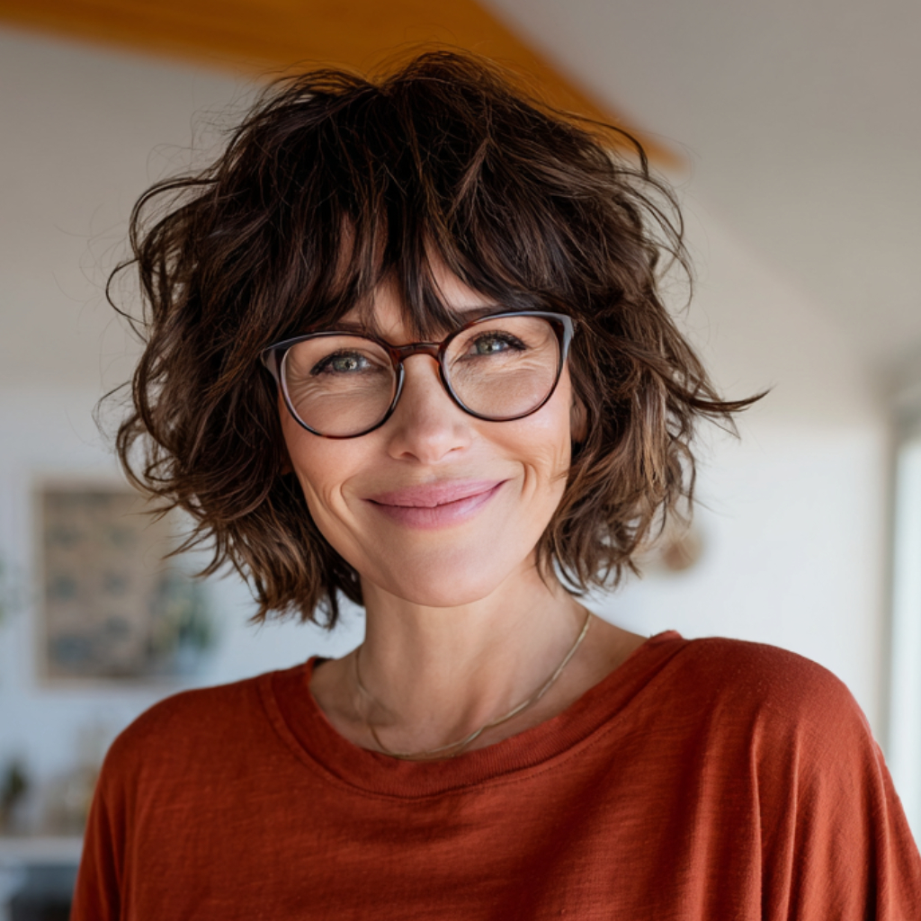 Effortlessly Chic Shaggy Bob with Defined Curls