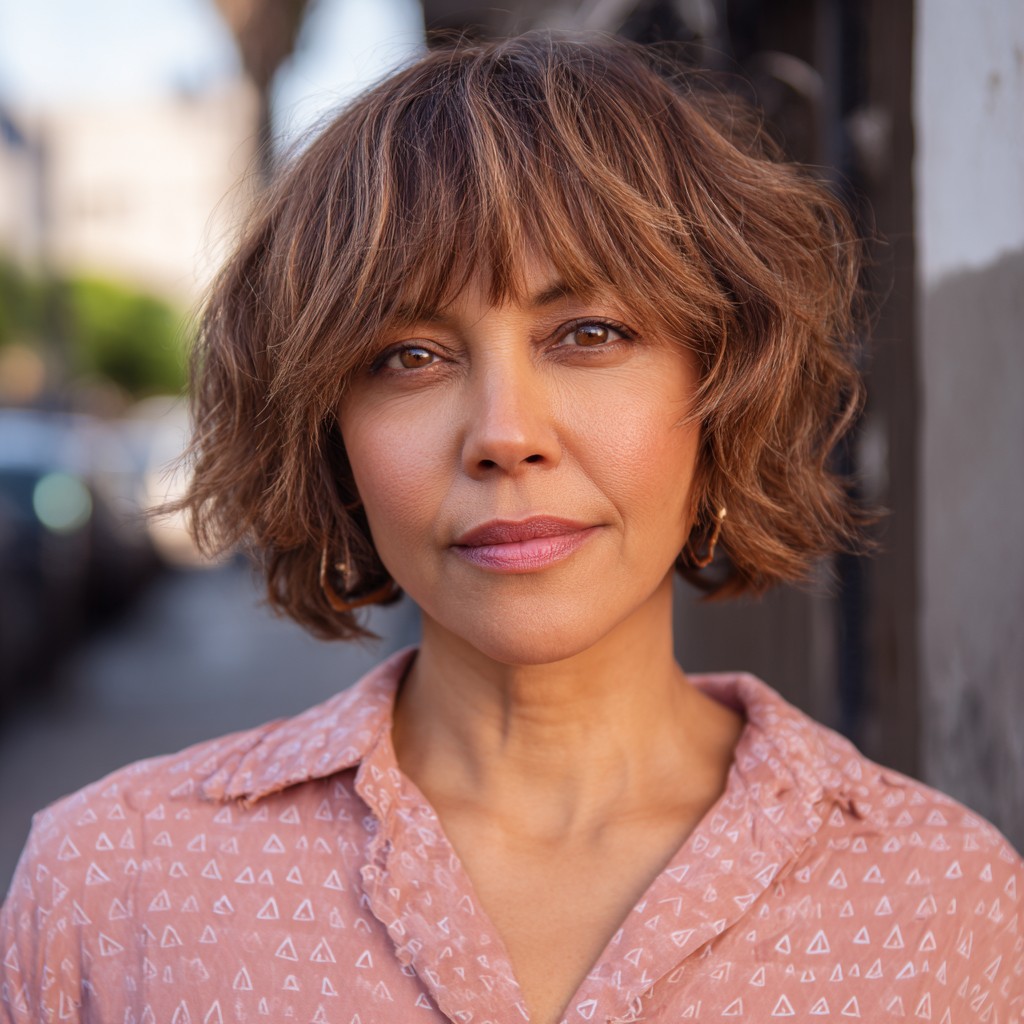 Effortlessly Chic Textured Bob with Curtain Bangs