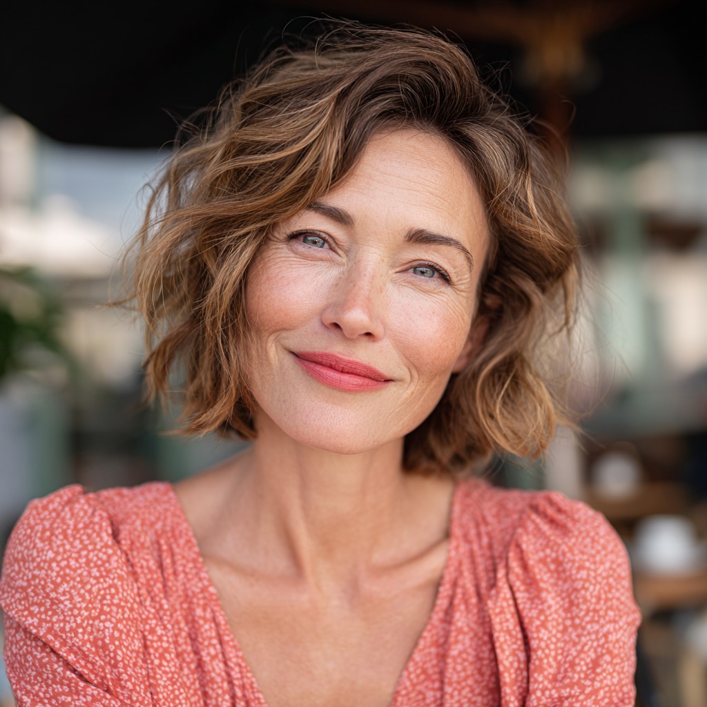 Effortlessly Chic Wavy Bob with Face-Framing Layers