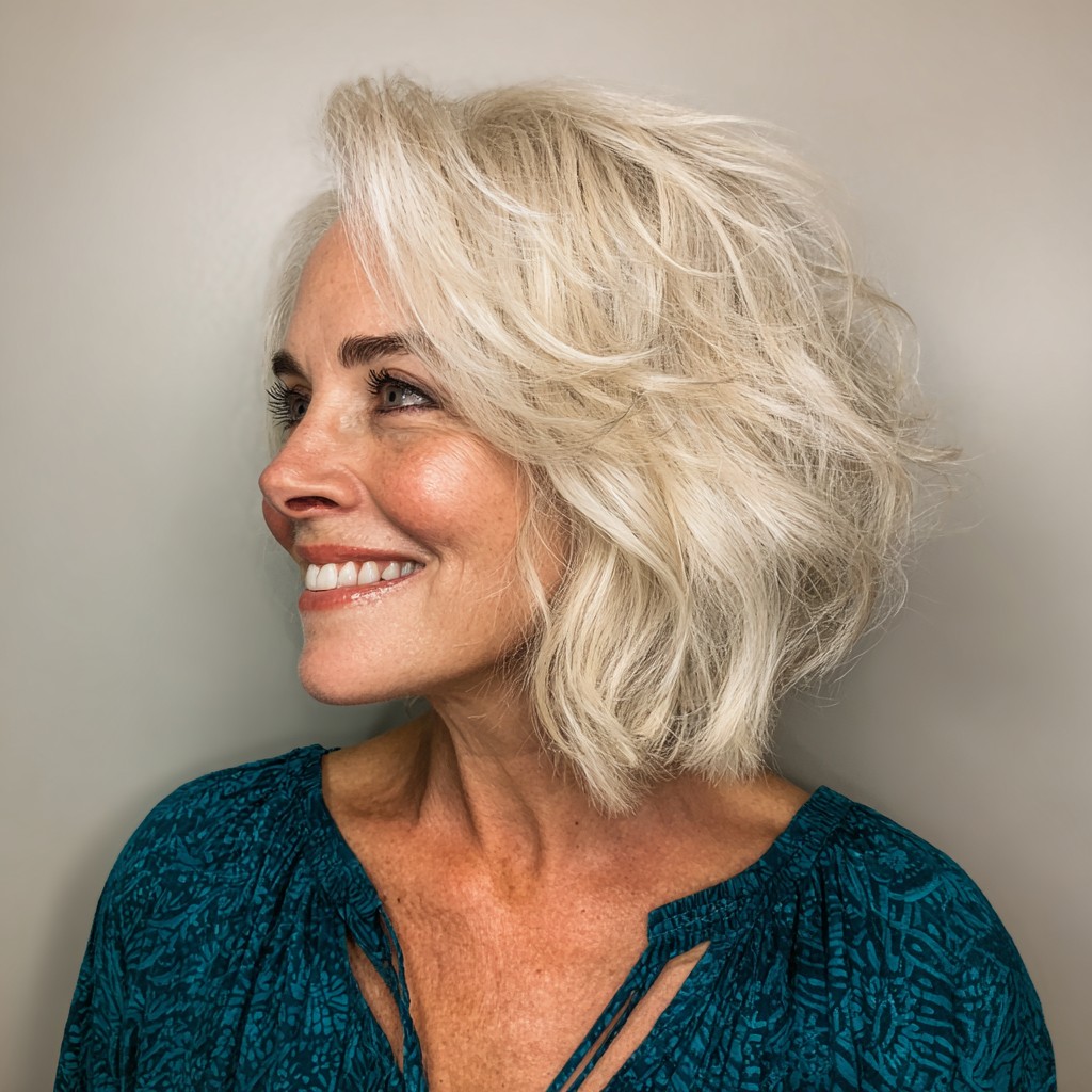 Effortlessly Textured Bob with Bright Blonde Highlights