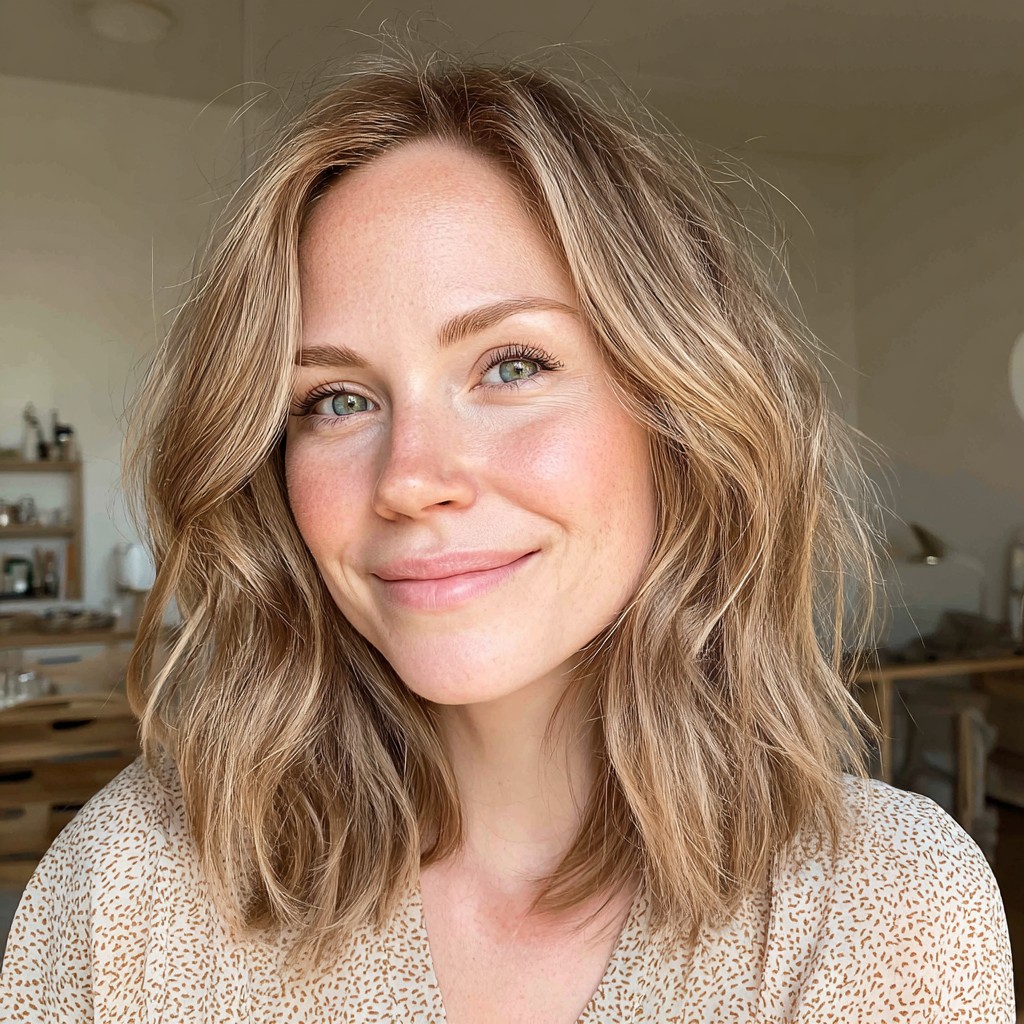 Effortlessly Textured Shoulder-Length Bob with Soft Waves