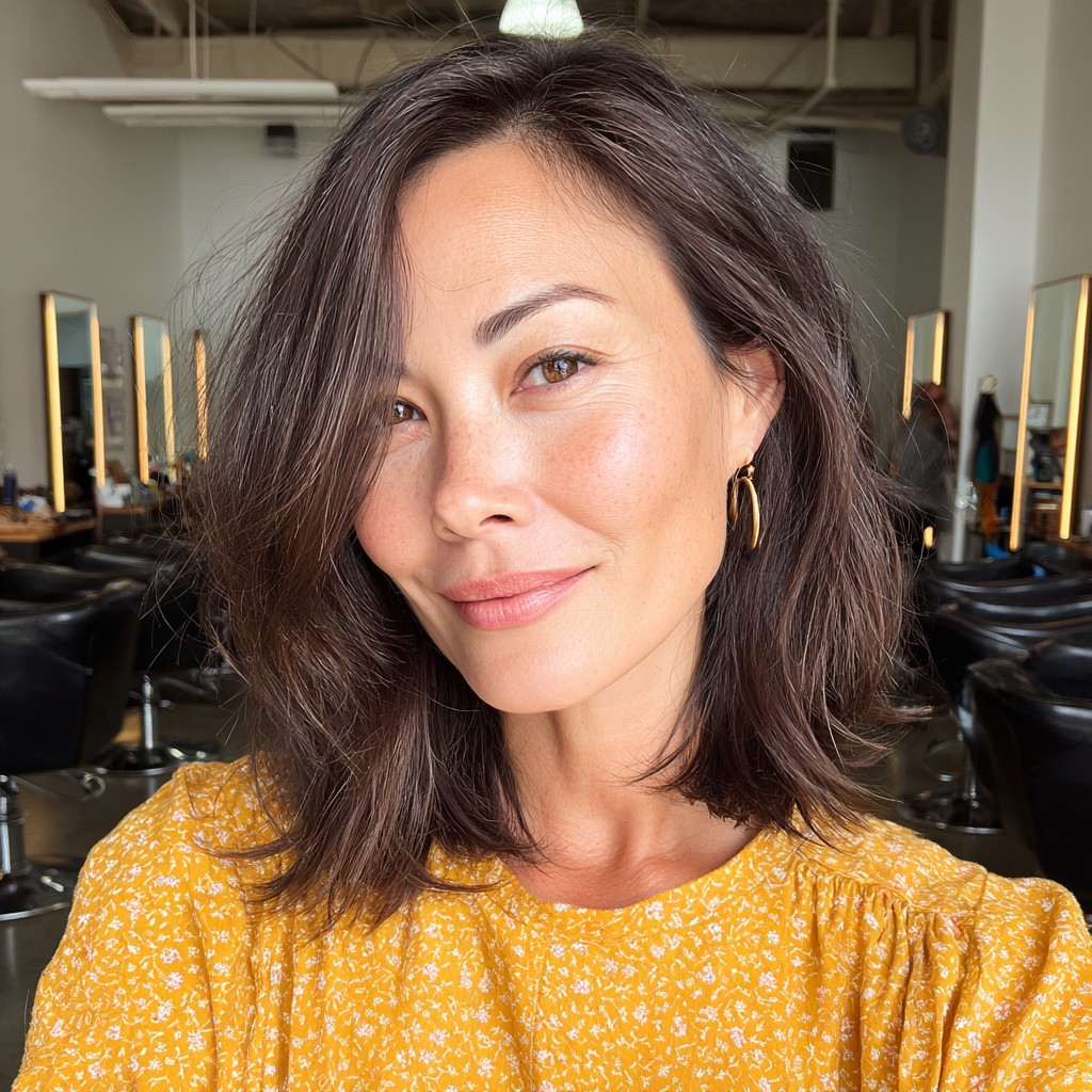 Effortlessly Textured Shoulder-Length Bob with Subtle Waves