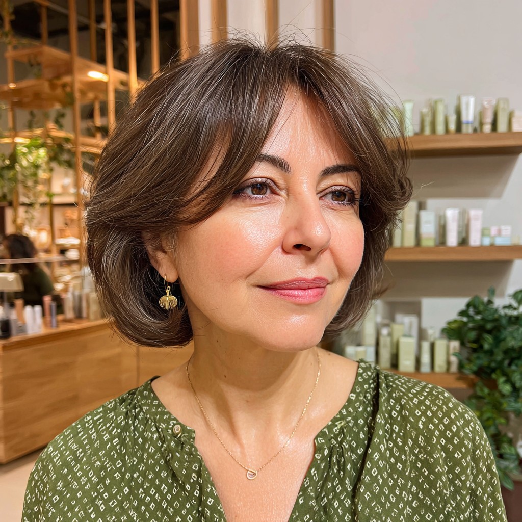 Elegant Jaw-Length Bob with Soft Curtain Bangs