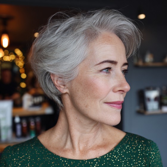 Elegant Short Silver Pixie with Soft Volume