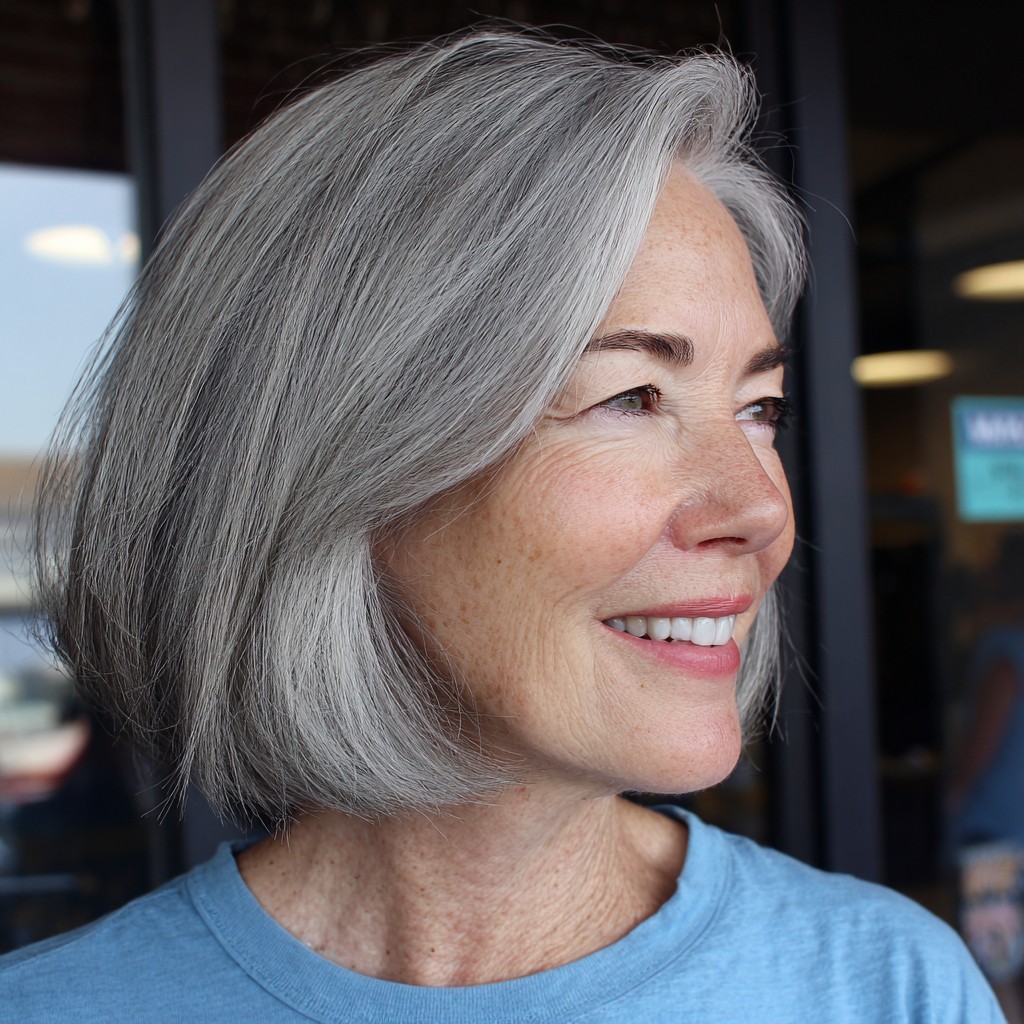 Elegant Silver Bob with Soft Textured Layers