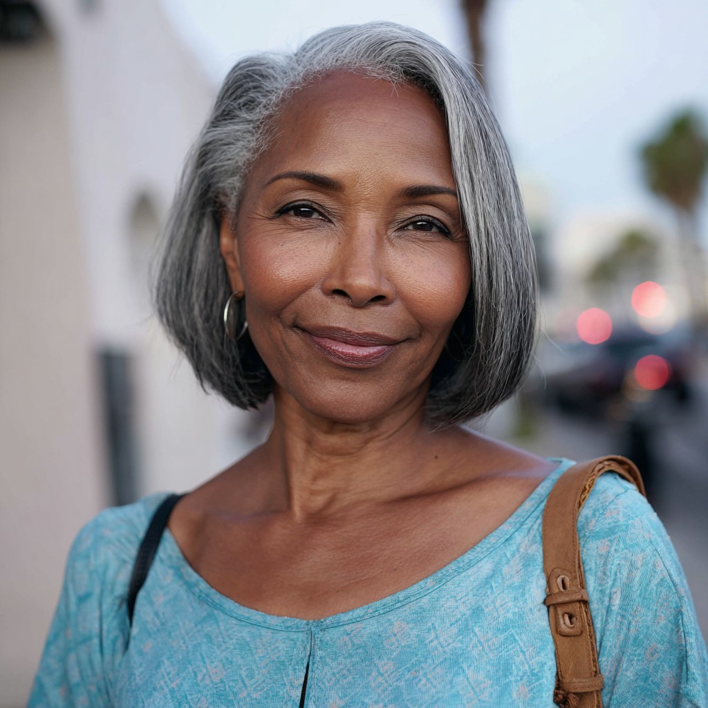 Elegant Silver Bob with Subtle Face-Framing Layers