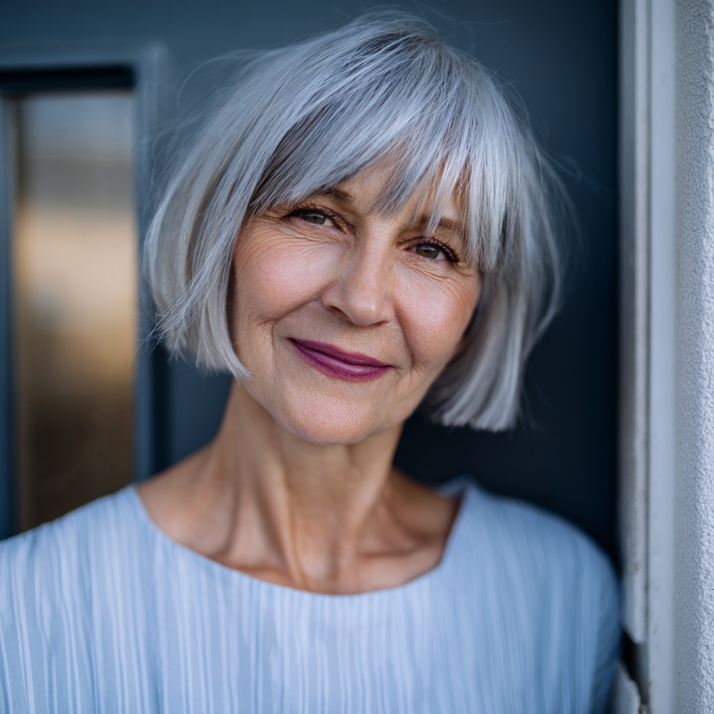 Elegant Silver Bob with Subtle Fringe