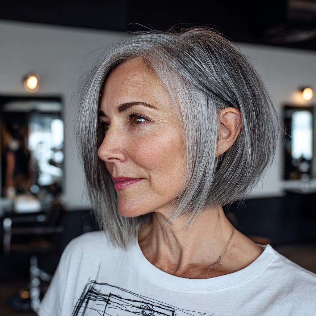Elegant Silver Inverted Bob with Soft Layers