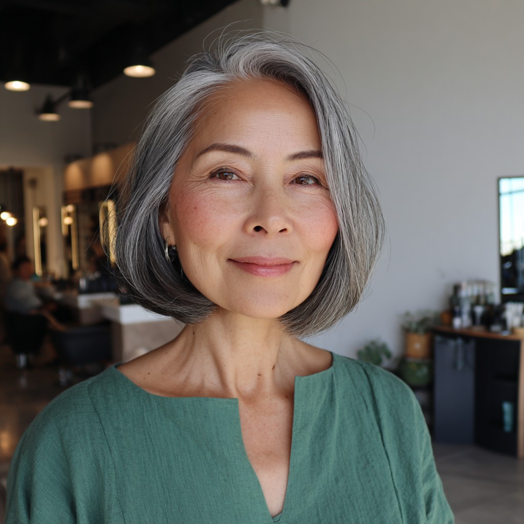 Elegant Silver Layered Bob with Subtle Texture