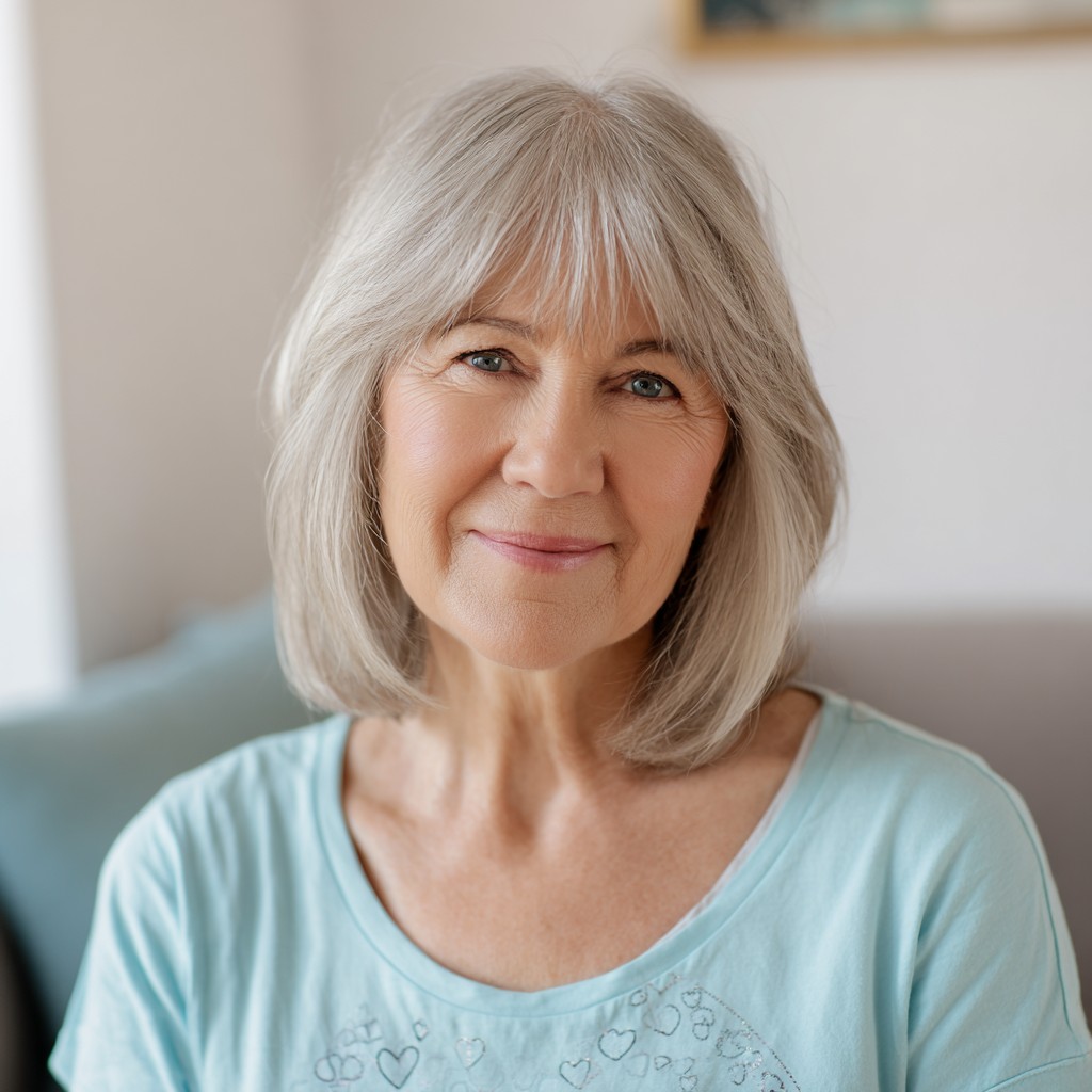Elegant Silvery Bob with Soft Bangs