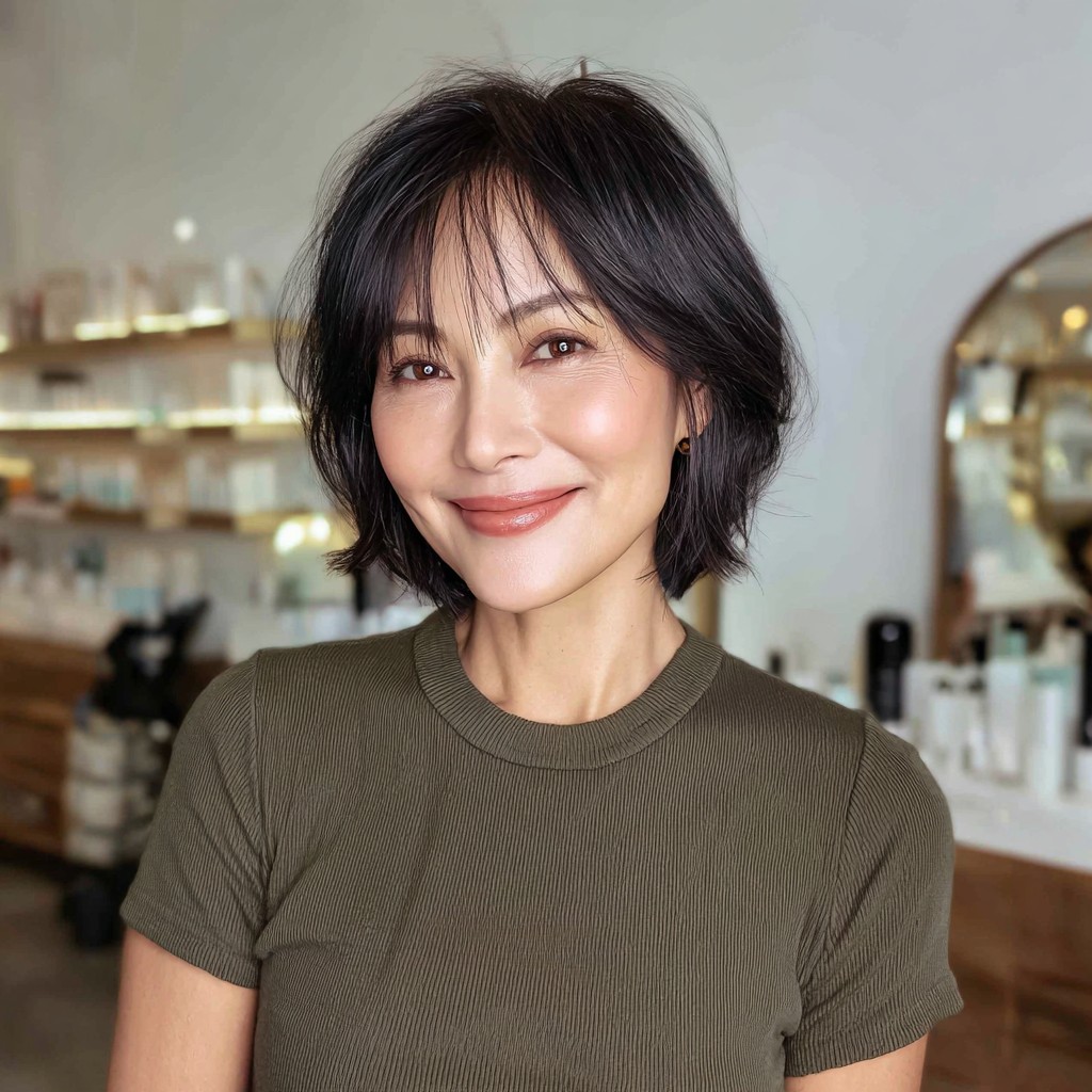 Modern Jaw-Length Bob with Feathered Curtain Bangs