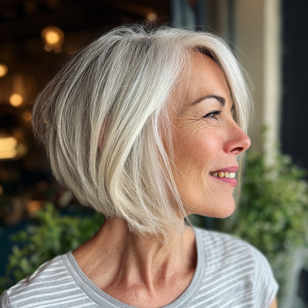 Modern Silver Inverted Bob with Soft Layers